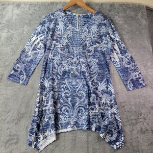 JESS & JANE Blue Paisley Women's Blouse, SMALL